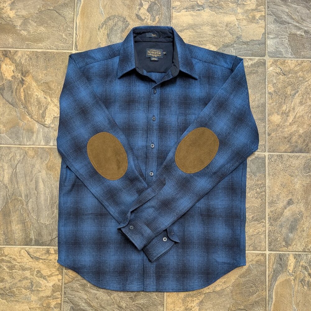 Pendleton Trail Elbow Patch Wool Plaid Shirt Size… - image 1